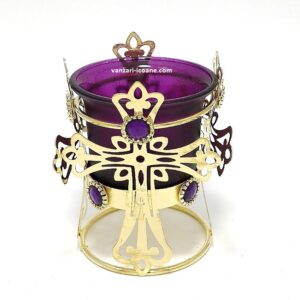 Candela masa metal cu pietre si pahar mov