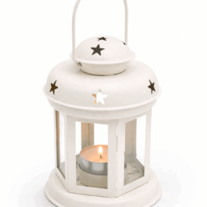 Felinar decorativ alb cu stelute