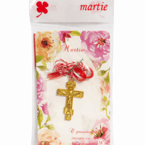 Mărțișor Cruce Metalică Aurie Sculptată 30mm