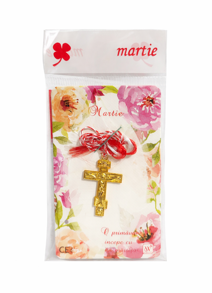 Mărțișor Cruce Metalică Aurie Sculptată 30mm Mărțișor Cruce Metalică Aurie Sculptată 30mm